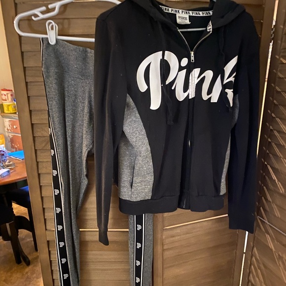 PINK Victoria's Secret Tops - Pink Victoria Secret Black and Gray Hoodie and leggings Set